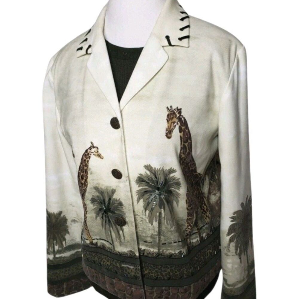 Nancy Bolen 90s Jacket/ Shirt Set Art To Wear Safari Artsy Blazer Women SZ Med